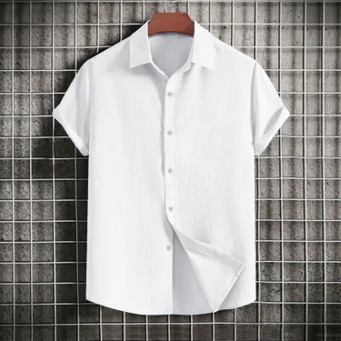 Men's casual short-sleeved solid color lapel shirt 4