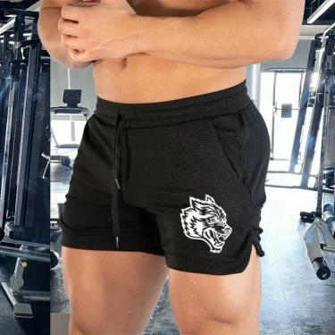 Men's stretch wolf head beach shorts, casual sports, running, gym, three-quarters pants, summer fashion, M-3XL， New 2024 model 2