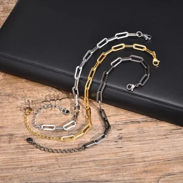 Vnox Unisex 5mm Rectangular Link Chain Bracelets, Adjustable Black Paperclip Chain Wristband Jewelry Gift for Men Women 6