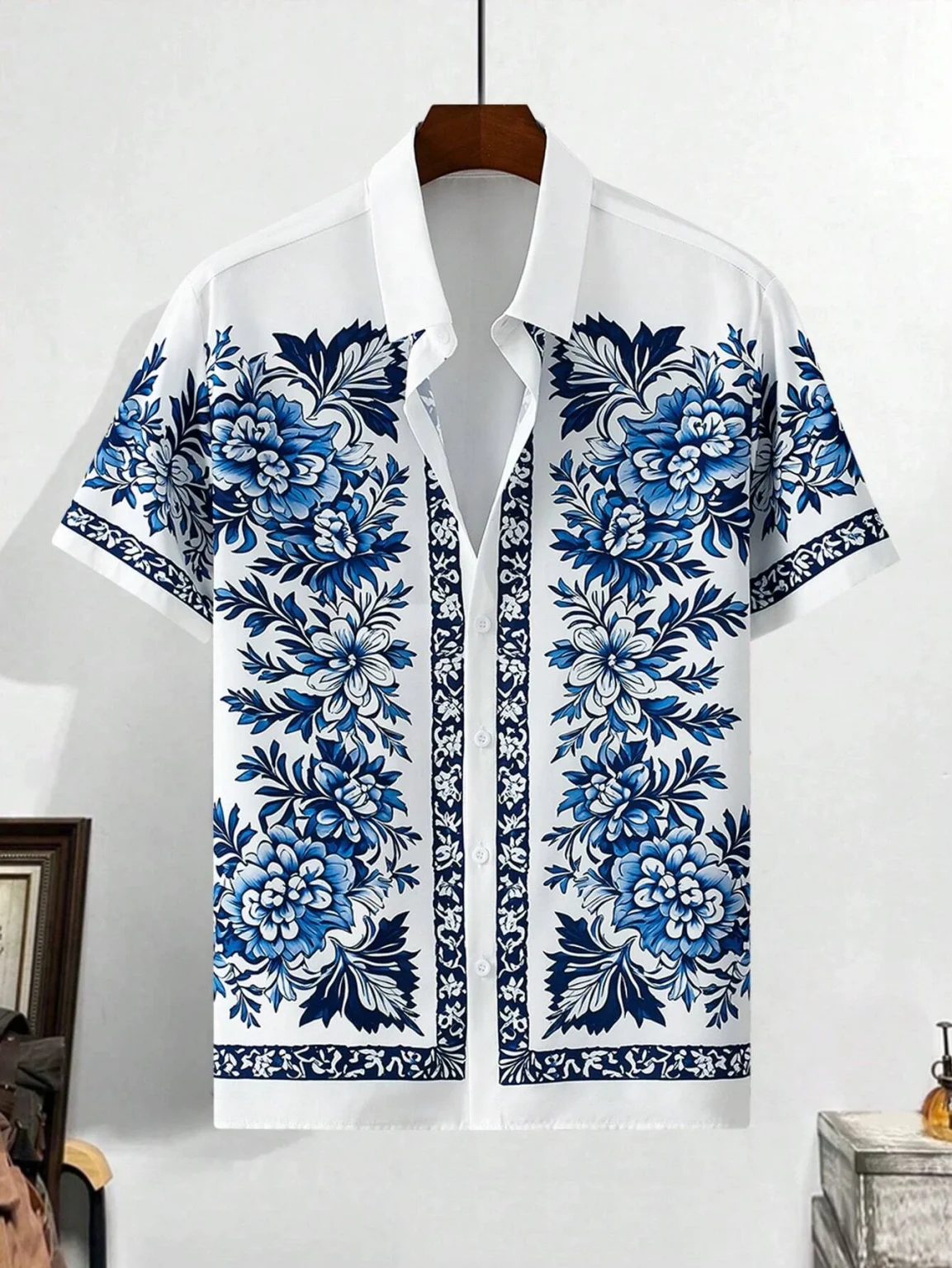 Men'S Summer Printed Vacation Shirt T-Shirt Loose Casual Button Cardigan Fashionable And Handsome Half Sleeved Men'S Top 2