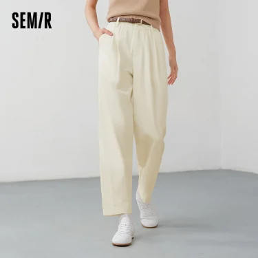 Semir Women Pleated Tapered Pants 2025 Summer High-Waisted Loose Fit Slimming Wide Leg Trousers for Casual or Office 1