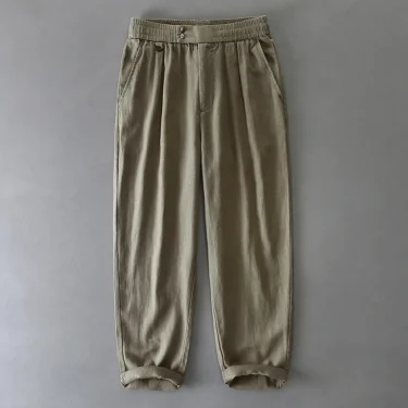 Elastic Waist Relax Fit Linen Cotton Pants for Men 2025 Spring Summer Vintage Breathable Casual Straight Soft Washed Trousers 1