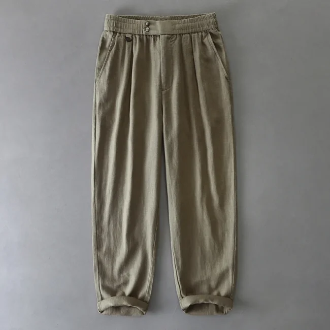 Elastic Waist Relax Fit Linen Cotton Pants for Men 2025 Spring Summer Vintage Breathable Casual Straight Soft Washed Trousers 1