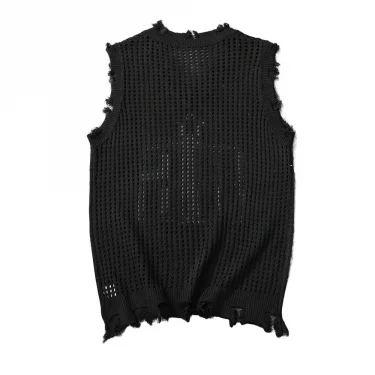 Men's Knitted Vest Summer Fashion Star Pattern Mesh Vest Casual Sleeveless Breathable Woolen Knit Ves Soft Top Men US Size 2
