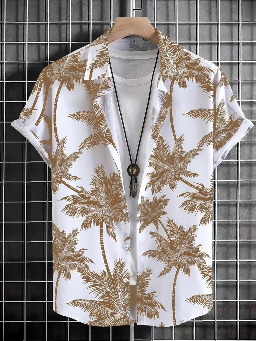 Hawaiian Fashionable Lapel Shirts For Men And Women Tropical Plant Print Short Sleeve Button-Down Shirts Seaside Tops 2