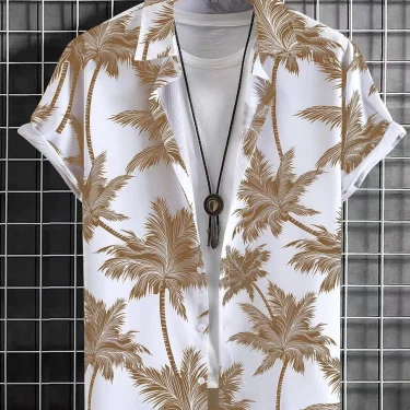 Hawaiian Fashionable Lapel Shirts For Men And Women Tropical Plant Print Short Sleeve Button-Down Shirts Seaside Tops 2