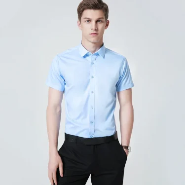 Bamboo Fiber Stretch Men Shirt Fashion Casual Business Short-Sleeved Top Anti-Wrinkle No-Iron Solid Color Formal Shirt S-6XL 4