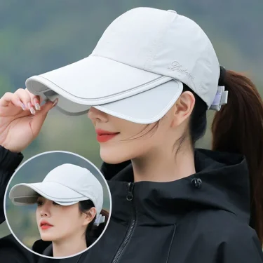 Retractable Wide Brim Summer Hat Women UV Quick-Drying Baseball Cap Waterproof Sun Protection Hat Outdoor Sports Golf Adjustable 2