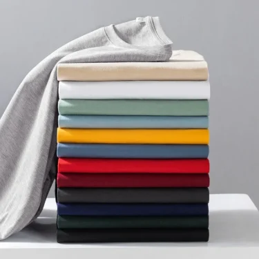 Men's Solid Color Round Neck Cotton Long Sleeved T-shirt Summer Comfortable Top 1