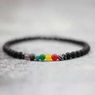 New Chakra Bracelet For Men 4mm Braclet Natural Lava Onyx Beaded Braslet Yoga élastique Braclet Pulseira Masculina Gift For Him 3