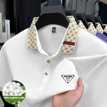 2025 New Men's Short Sleeve Polo Shirt, High-End Trendy Business Casual Blend (Silk/Ice/Linen/Cotton), Breathable & Soft 1