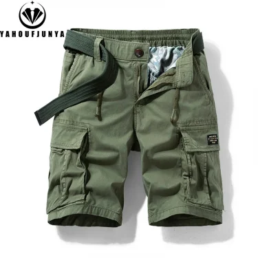 2025 Men Summer Outdoor Leisure Cotton Tooling Shorts Men Drawstring Buttons Solid Straight Soft Fashion Short Pants Male Tops 4
