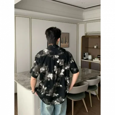 Retro Tie-dye Flower Shirt Short Sleeve Men High-end Sense Handsome Fashion Trend Korean Version Loose Draped Ice Silk Shirt 4