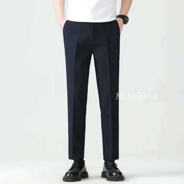 High Quality Lyocell Blend Summer Ankle Length Pants Men Business Elastic Waist Formal Suit Korean Social Work Trousers Male 40 2