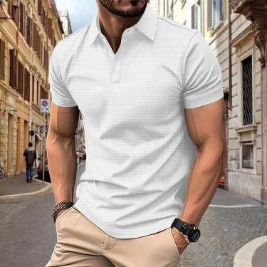 2025 European and American cross-border new summer men's casual short-sleeved mid-stretch comfortable small checkered POLO shirt 5