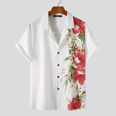 Floral Print Shirt Men's Casual Hawaiian Lapel Short Sleeve Button-Down Shirt Men's Short Sleeve Shirt Retro 2024 Summer New 1