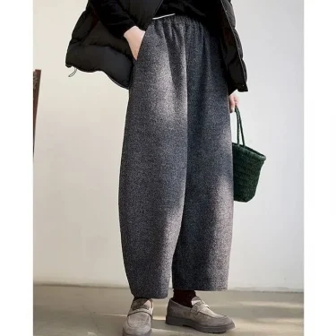Lantern Pants Women Woolen Fabric Solid Design Casual Loose Korean Fashion Elastic Waisted Trousers Women Clothing Harem Pants 3