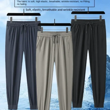 Big Size 8XL Men Summer Thin Ice Silk Pants Loose Style Workwear Casual Quick Dry Sports Pants Long Breathable High Elasticity 1