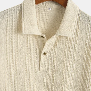 2025 Men's Polo Shirts Solid Color Jacquard Textured Polo Collar Half Buttoned Short Sleeves T-shirt for Men New Polo Shirt 3