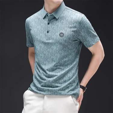 New Men's Business Casual Short Sleeved Shirt with Badge Solid Color Polo Shirt Fashionable Breathable Comfortable Versatile Top 5