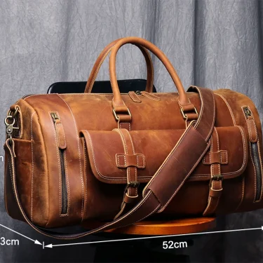 MUNUKI Vintage Crazy Horse Genuine Leather Travel bag Large Luggage bag men Leather duffle bag Large Weekend Bag Tote Big 3