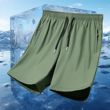 Men's beach shorts ice silk sports five quarter pants summer thin fit solid color versatile fitness running training pants 6