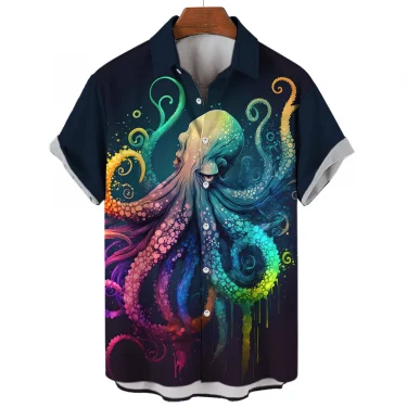 Hawaiian Shirts For Men Casual Tees Sea Life Pattern Short Sleeve Top Summer Fashion Shirt Octopus Print T-Shirt Men's Clothing 2