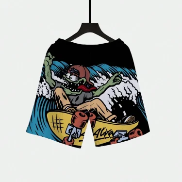 1pc Plus Size Men's Casual Sports Style Surfing Pattern Drawstring Waist Shorts with Pockets, Suitable Beach Vacation and Travel 5