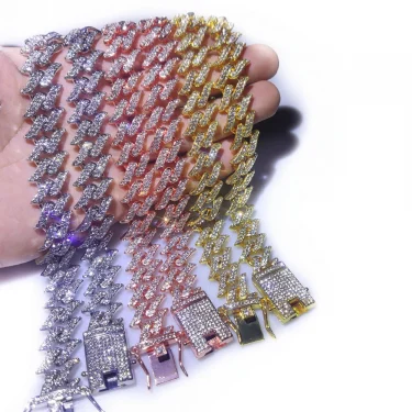 Fashion 16mm Iced Out Crystal Prong Cuban Link Chain Bracelet for Women Men Bling Rhinestone Cuban Bracelets Hip Hop Jewelry 6