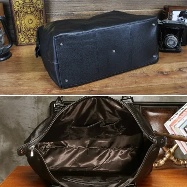 Fashion Genuine Leather Travel Bag Men's Luggage Bags Large Male Duffle Bag weekend Women Shoulder Bag Big Tote Handbag Black 6