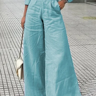 Bonboho Women's Cotton Linen High Waist Wide Leg Pants with Pockets 2025 Summer Minimalist Solid Color Casual Office Trousers 4
