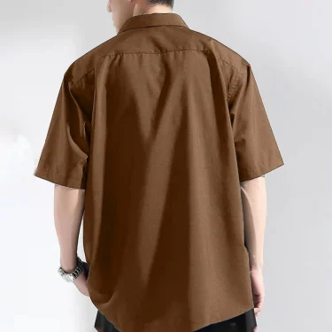 Shirt Men's Summer Ice Silk Short-Sleeved Drapey High-End Loose Casual Solid Color Shirt for Men 4