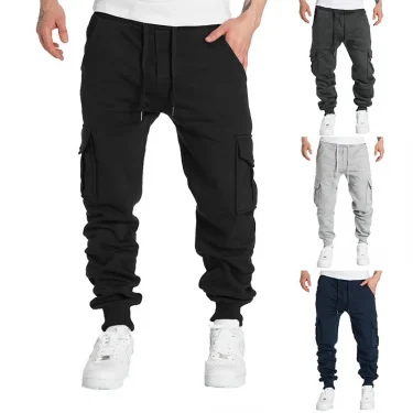 Mens Sweatpants Straight Fit Joggers for Sports and Streetwear Loose Oversized Drawstring Long Pants Men Multi-pocket Pants 2