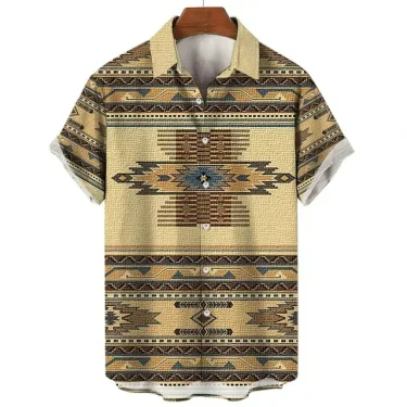 Ethnic Style Pattern Design Casual Men Women Tops Printed Shirts Short Sleeve Shirts Button Up Fashion Tops 5