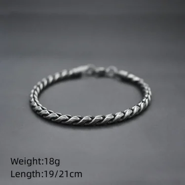 Vintage Oxidized Black Link Chain Bracelets For Men Motocycle Twist Chain Stainless Steel Punk Rock Biker Jewelry Gifts 3