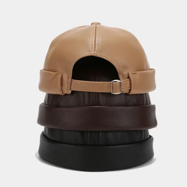 Solid Color PU Leather Landlord Hat Men Women Simplicity Retro Melon Skin Caps Autumn Winter Adjustable Docker Hat Fashionable 1