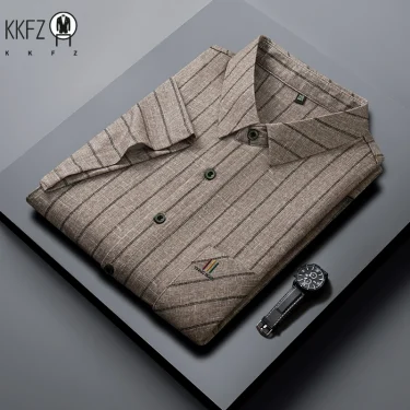New Men's Business Casual Short Sleeved Printed Shirt with Wrinkle Resistance No Ironing Comfortable All Season Versatile Top 2