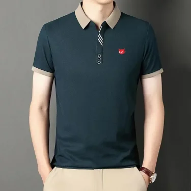 2025 men's casual and fashionable short sleeved polo shirt for summer, comfortable and breathable business casual top 4