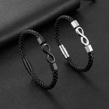 Men Women Infinity Symbols Bracelet Handmade Braided Leather Bracelets Black Stainless Steel Couple Friendship Jewelry Gifts 1