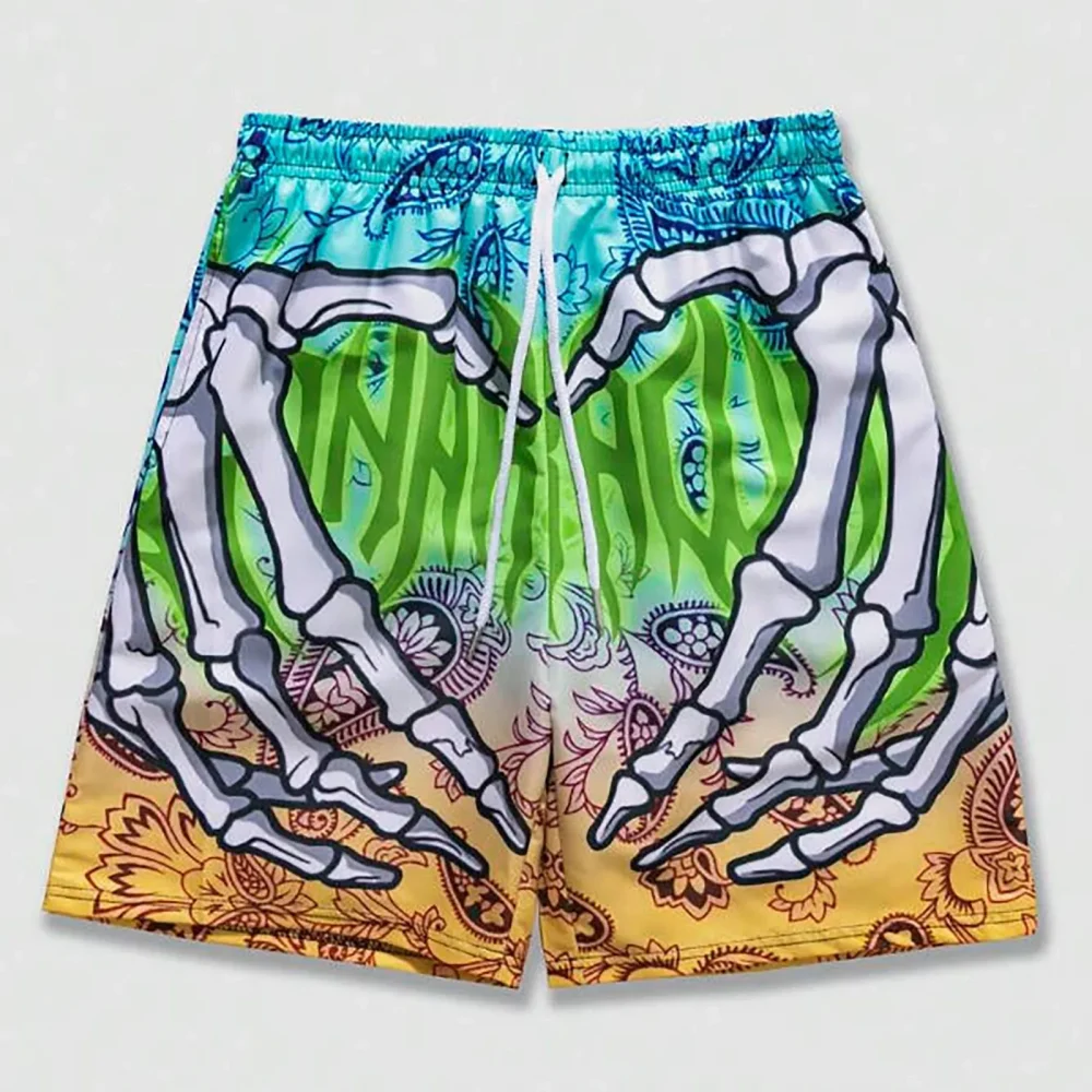 Elastic Waist Jogging Shorts Swim Trunks Board Shorts Summer New Beach Shorts With Hand 3D Print Y2k Shorts For Men 4