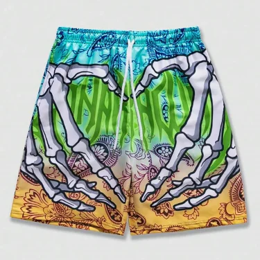 Elastic Waist Jogging Shorts Swim Trunks Board Shorts Summer New Beach Shorts With Hand 3D Print Y2k Shorts For Men 4