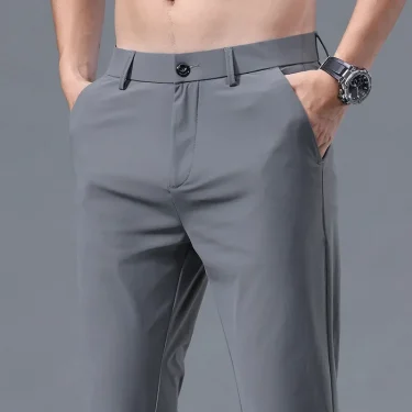 Summer Thin Men's Korean Style Simple Slim Casual Pants Stretch Soft Straight Leg Fashionable Small Suit Long Trousers Male 3