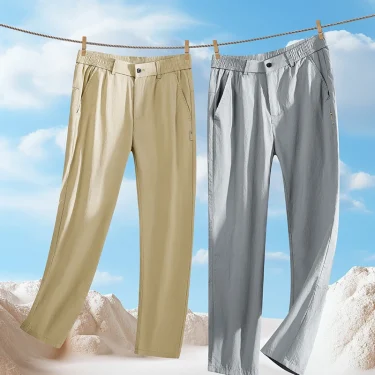 Summer Cotton Blend Ankle Length Pants Men Thin Elastic Waist Korean Casual Slim Jogger Classic Khaki Trousers Male Plus Size 40 2