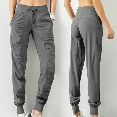 Sweatpants Fabric Drawstring Running Sport Joggers Quick Dry Athletic Gym Fitness with Two Side Pockets Exercise Women Pants 1