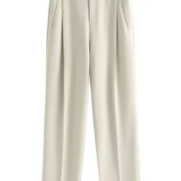 FSLE Comfortable Nine-point Suit Pants for Women Summer New Straight High Waist Slimming Loose Version Wide-leg Pant Female 5