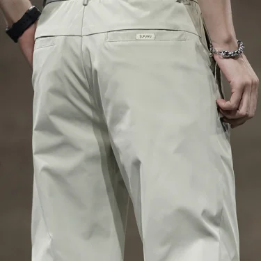 Summer Thin Ice Silk Casual Pants for Men in Solid Color Loose Straight Fashionable Light Business Casual Long Trousers Male 2