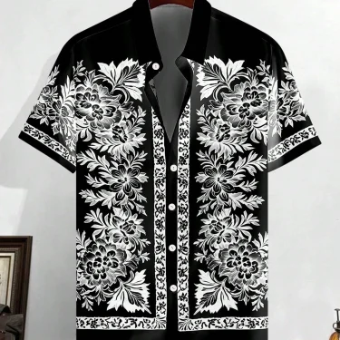 Men'S Summer Printed Vacation Shirt T-Shirt Loose Casual Button Cardigan Fashionable And Handsome Half Sleeved Men'S Top 4