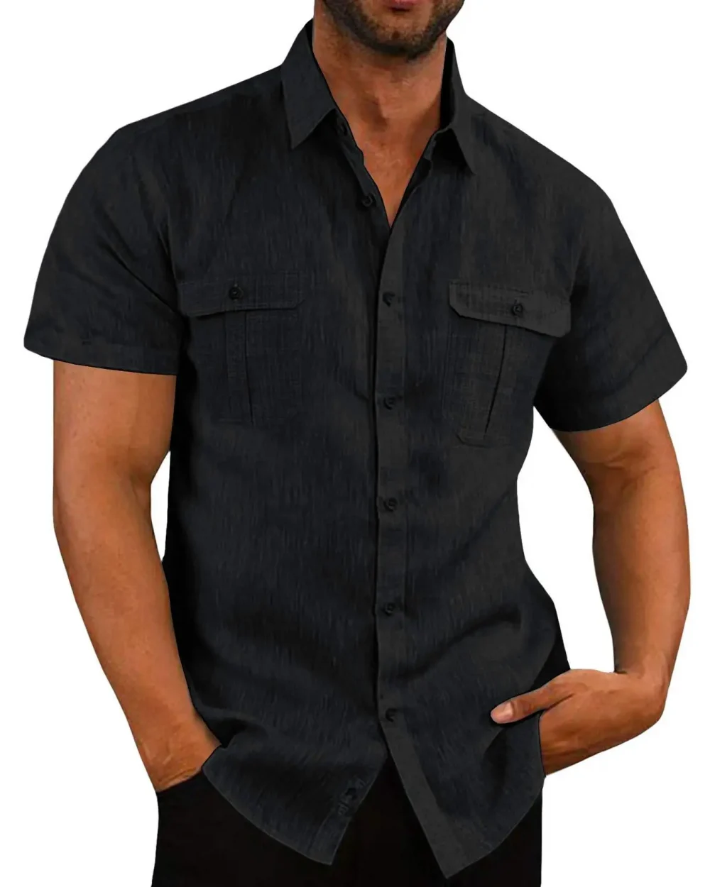 Cotton Linen Hot Sale Men Short-Sleeved Shirts Summer Solid Color Stand-Up Collar Casual Beach Style Plus SizeMale Shirts M-5XL 4