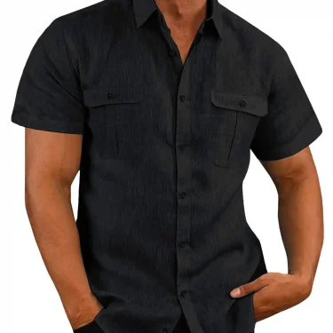Cotton Linen Hot Sale Men Short-Sleeved Shirts Summer Solid Color Stand-Up Collar Casual Beach Style Plus SizeMale Shirts M-5XL 4