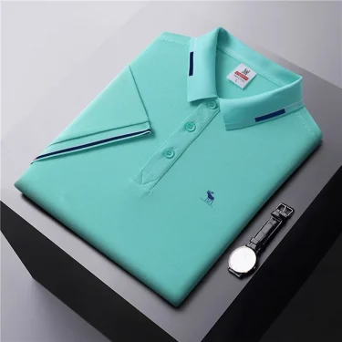 Men's breathable short sleeve top lapel T-shirt Fashion summer new 2024 print comfortable pullover business casual POLO shirt 1
